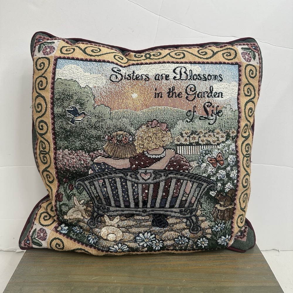 Throw Pillow American Weavers Tapestry Garden Sisters‎ Love Gift 15" x 15" USA